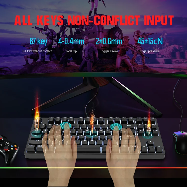 HXSJ L600 87 Keys USB-C / Type-C Wired Red Shaft Mechanical Keyboard with Cool Backlight(Black) - Image 10