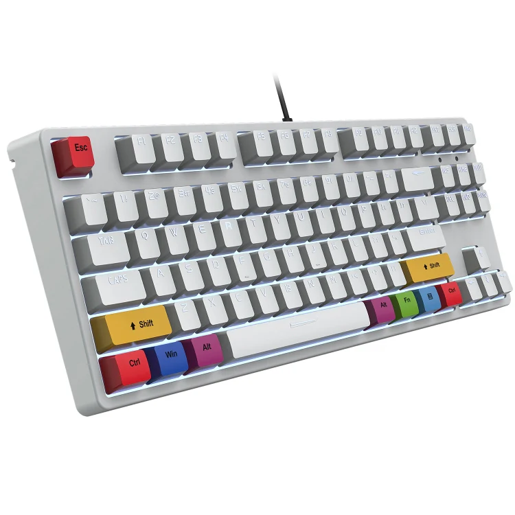 HXSJ L600 87 Keys USB-C / Type-C Wired Red Shaft Mechanical Keyboard with Cool Backlight(White)