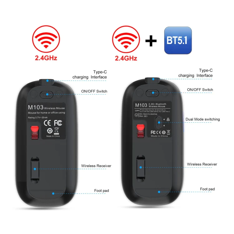 HXSJ M103 1600DPI 2.4GHz Wireless Rechargeable Mouse(Silver) - Image 5