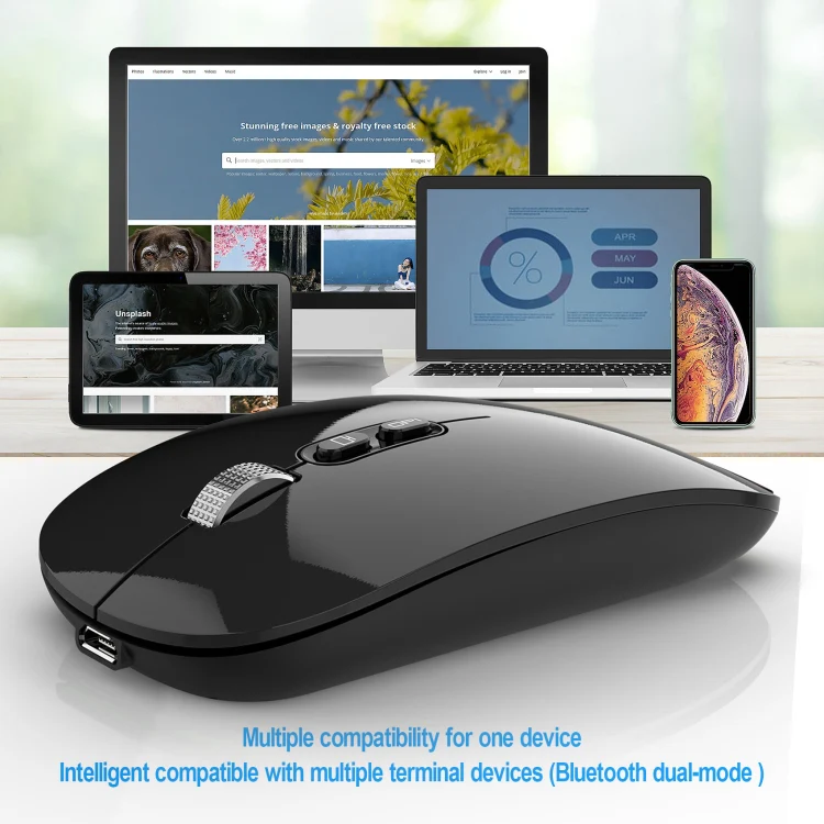 HXSJ M103 1600DPI UV Dual Mode 2.4GHz + Bluetooth 5.1 Wireless Rechargeable Mouse(Black) - Image 9