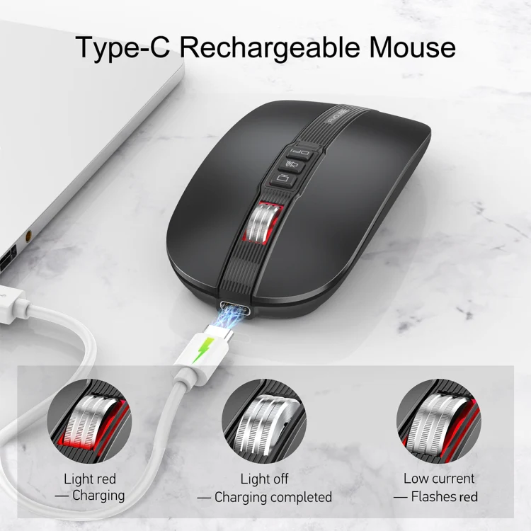 HXSJ M113 2400DPI Dual Mode 2.4GHz + Bluetooth 5.1 Wireless Mouse(Matte Black) - Image 5