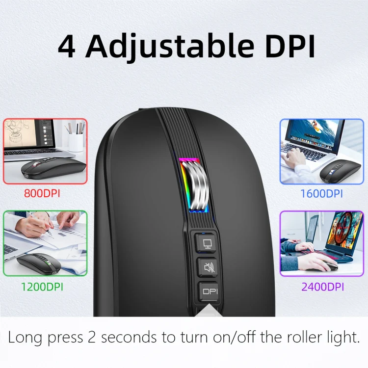 HXSJ M113 2400DPI Dual Mode 2.4GHz + Bluetooth 5.1 Wireless Mouse(Matte Black) - Image 6