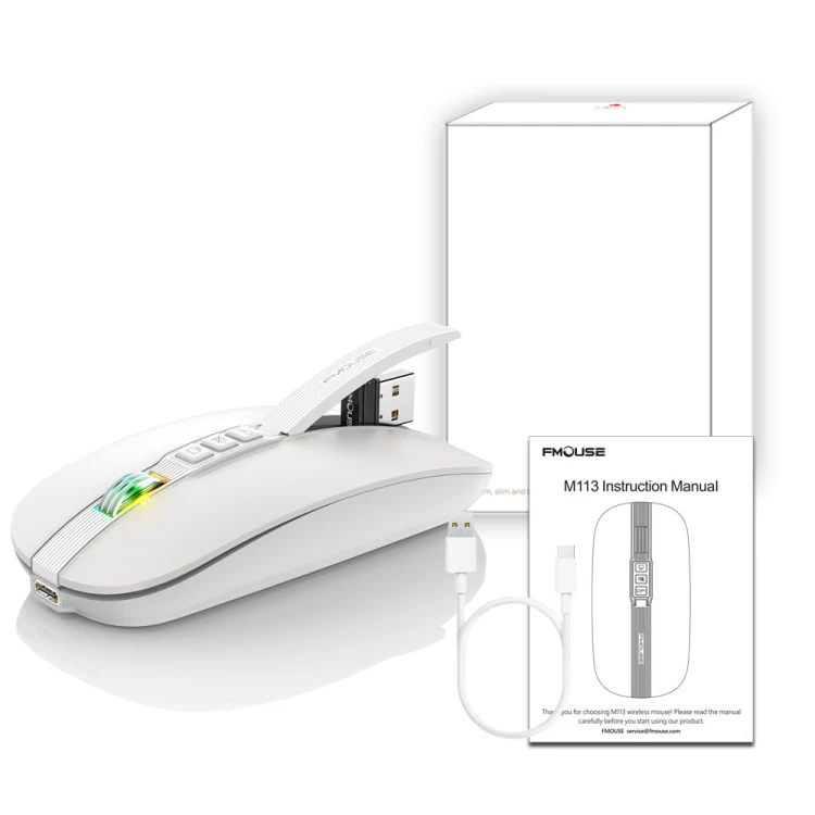 HXSJ M113 2400DPI Dual Mode 2.4GHz + Bluetooth 5.1 Wireless Mouse(Pearl White) - Image 2