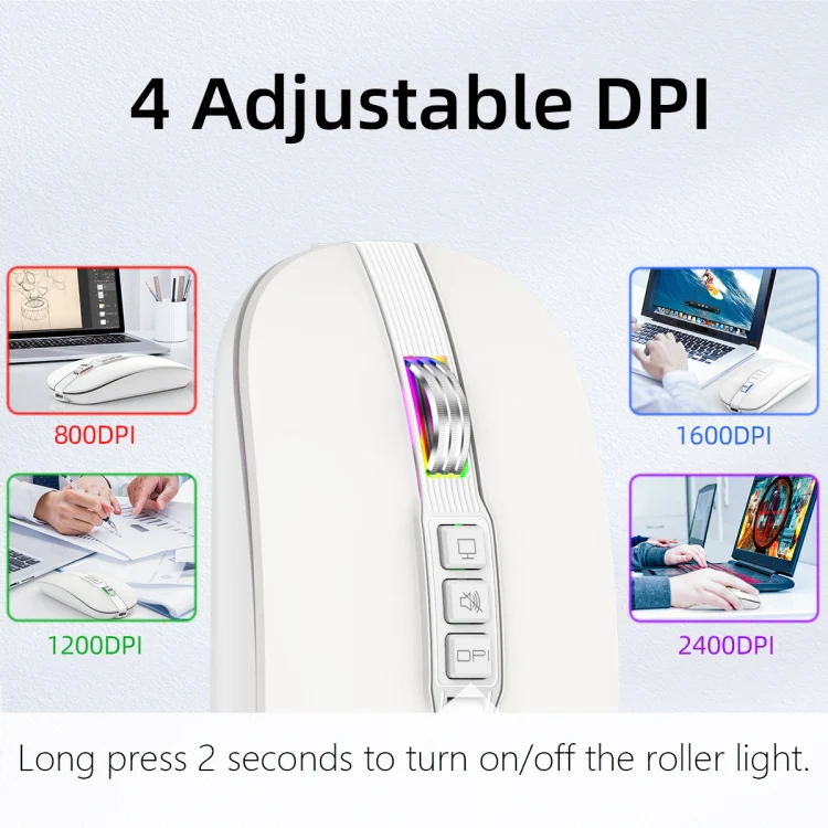 HXSJ M113 2400DPI Dual Mode 2.4GHz + Bluetooth 5.1 Wireless Mouse(Pearl White) - Image 5