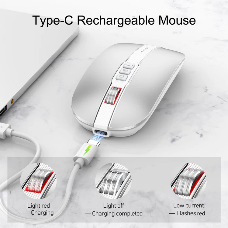 HXSJ M113 2400DPI Dual Mode 2.4GHz + Bluetooth 5.1 Wireless Mouse(Space Silver) - Image 5