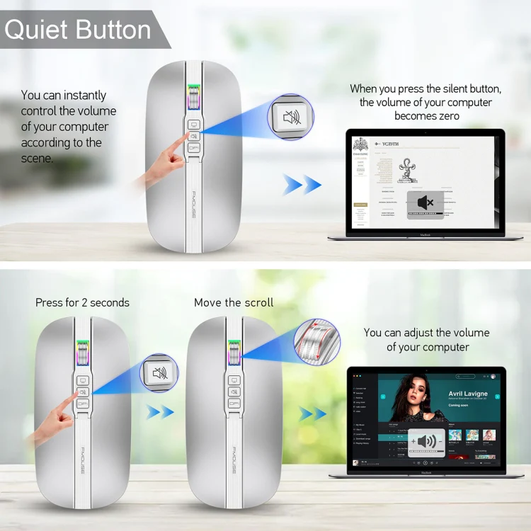 HXSJ M113 2400DPI Dual Mode 2.4GHz + Bluetooth 5.1 Wireless Mouse(Space Silver) - Image 7
