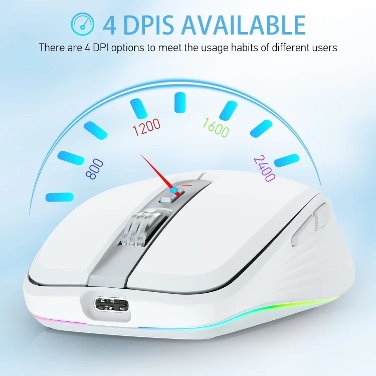 HXSJ M303 2400DPI Dual Mode 2.4GHz + Bluetooth 5.1 Wireless Mouse(White) - Image 3