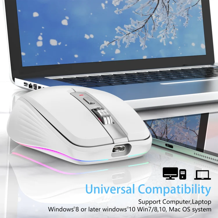 HXSJ M303 2400DPI Dual Mode 2.4GHz + Bluetooth 5.1 Wireless Mouse(White) - Image 4