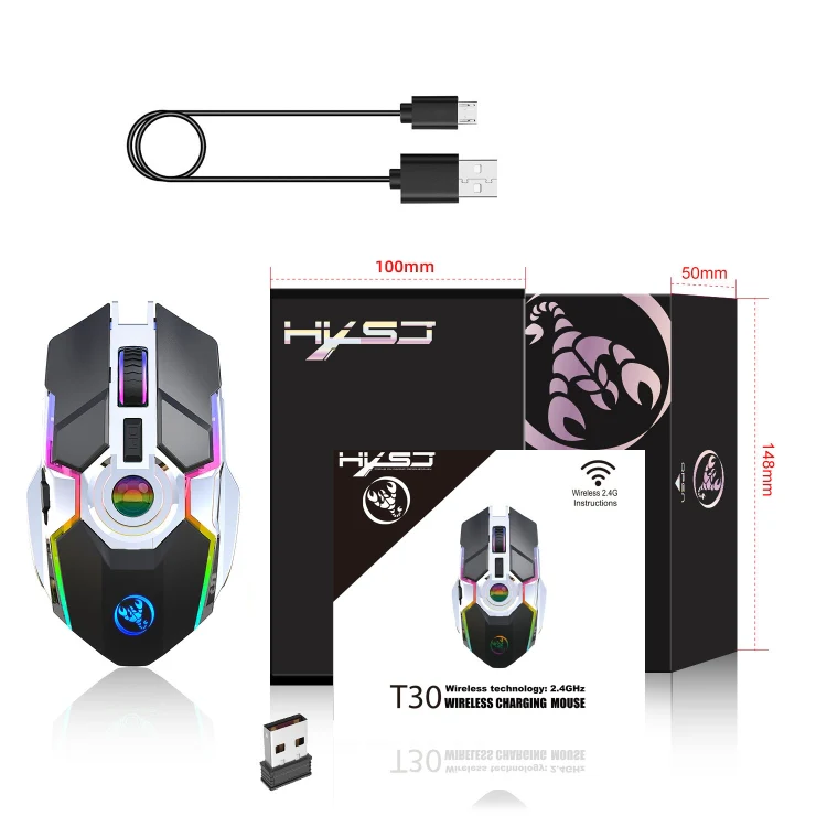 HXSJ T30 2400DPI RGB 2.4GHz Wireless Mouse(Black) - Image 3