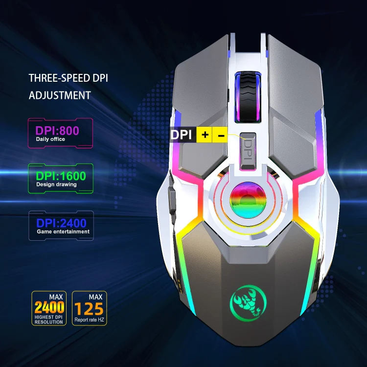 HXSJ T30 2400DPI RGB 2.4GHz Wireless Mouse(Metallic Grey) - Image 10