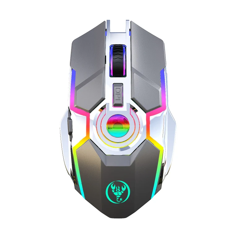 HXSJ T30 2400DPI RGB 2.4GHz Wireless Mouse(Metallic Grey) - Image 2