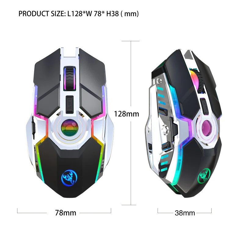 HXSJ T30 2400DPI RGB 2.4GHz Wireless Mouse(Metallic Grey) - Image 4