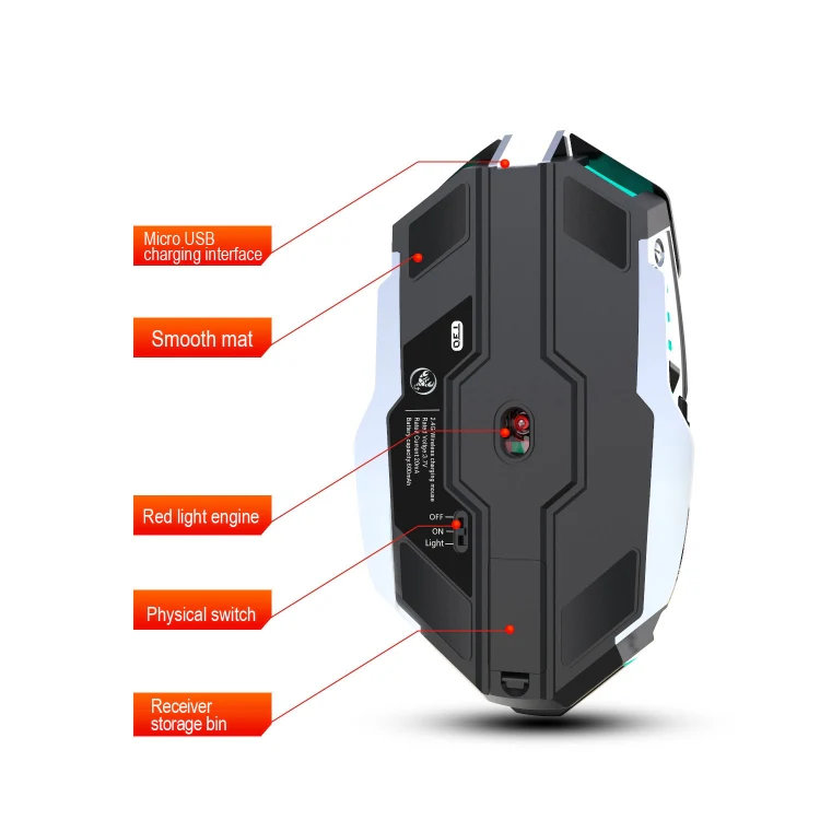 HXSJ T30 2400DPI RGB 2.4GHz Wireless Mouse(Metallic Grey) - Image 6