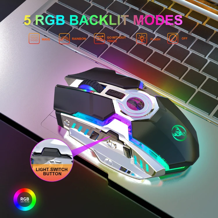 HXSJ T30 2400DPI RGB 2.4GHz Wireless Mouse(Metallic Grey) - Image 8