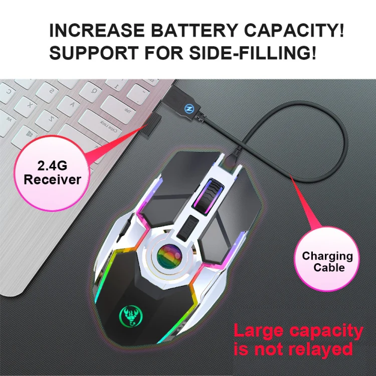 HXSJ T30 2400DPI RGB 2.4GHz Wireless Mouse(Metallic Grey) - Image 9