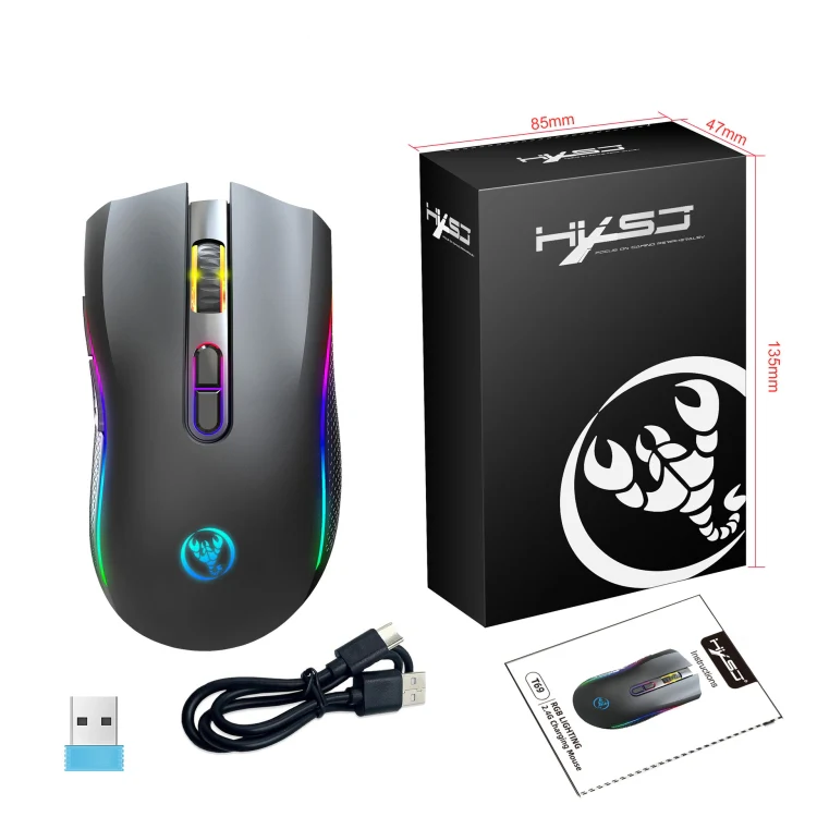 HXSJ T69 4800DPI RGB 2.4GHz Wireless Mouse(Black) - Image 3