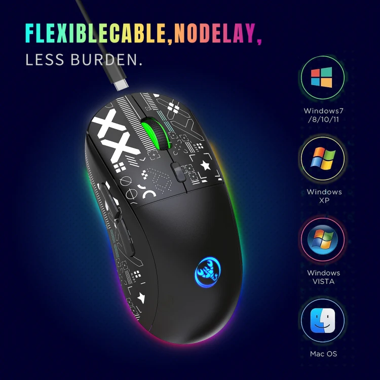 HXSJ T90 RGB Light Three-mode Wireless Gaming Mouse(Black) - Image 8