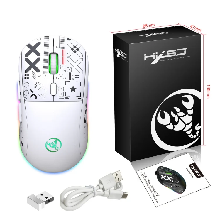 HXSJ T90 RGB Light Three-mode Wireless Gaming Mouse(White) - Image 3