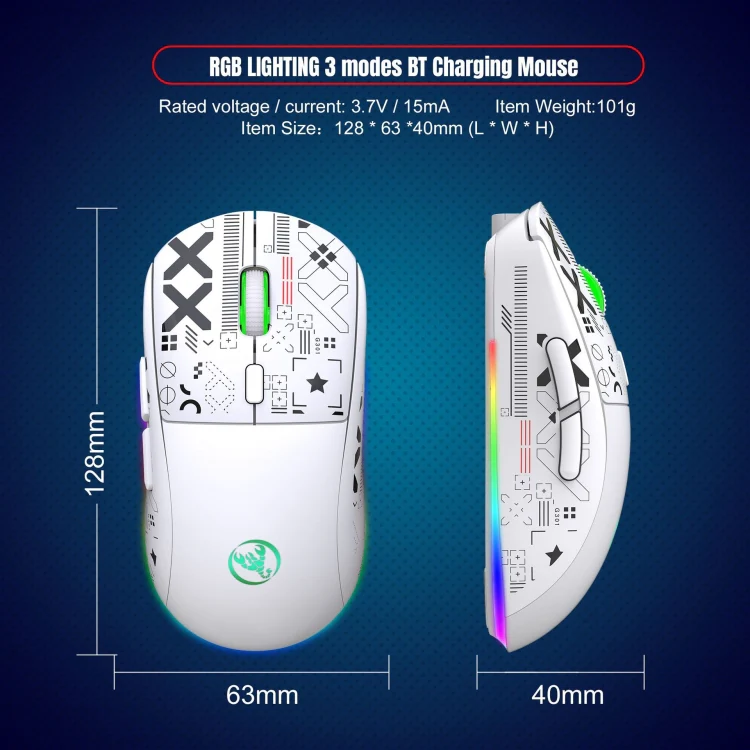 HXSJ T90 RGB Light Three-mode Wireless Gaming Mouse(White) - Image 4