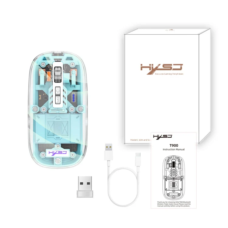 HXSJ T900 Transparent Magnet Three-mode Wireless Gaming Mouse(Blue) - Image 2