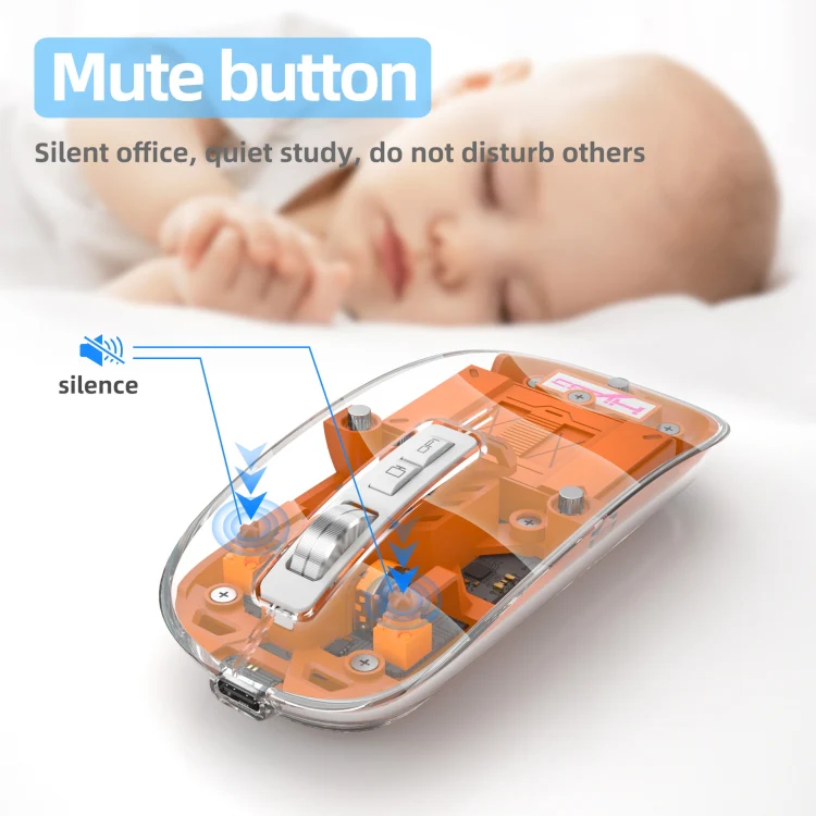 HXSJ T900 Transparent Magnet Three-mode Wireless Gaming Mouse(Orange) - Image 8