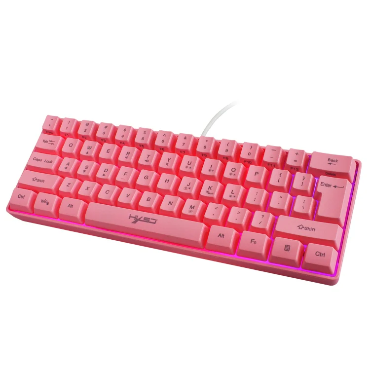 HXSJ V700 61 Keys RGB Lighting Gaming Wired Keyboard (Pink) - Image 3