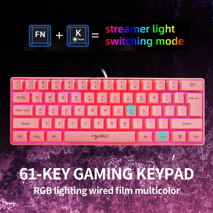 HXSJ V700 61 Keys RGB Lighting Gaming Wired Keyboard (Pink) - Image 6