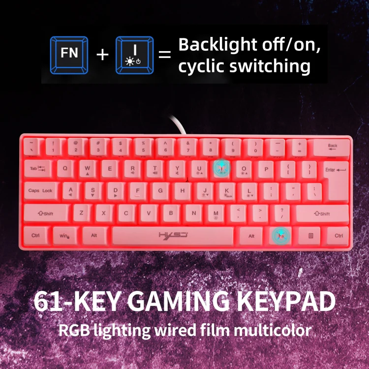 HXSJ V700 61 Keys RGB Lighting Gaming Wired Keyboard (Pink) - Image 8