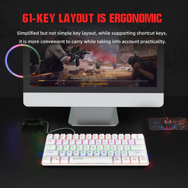 HXSJ V900 61 Keys Cool Lighting Effect Mechanical Wired Keyboard(White) - Image 2
