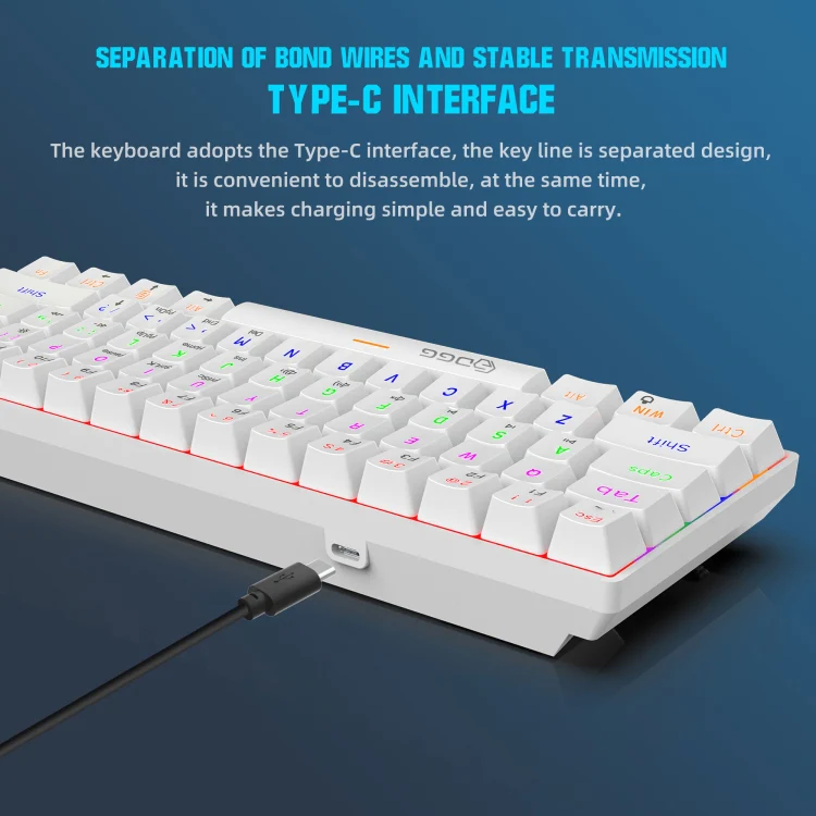 HXSJ V900 61 Keys Cool Lighting Effect Mechanical Wired Keyboard(White) - Image 6