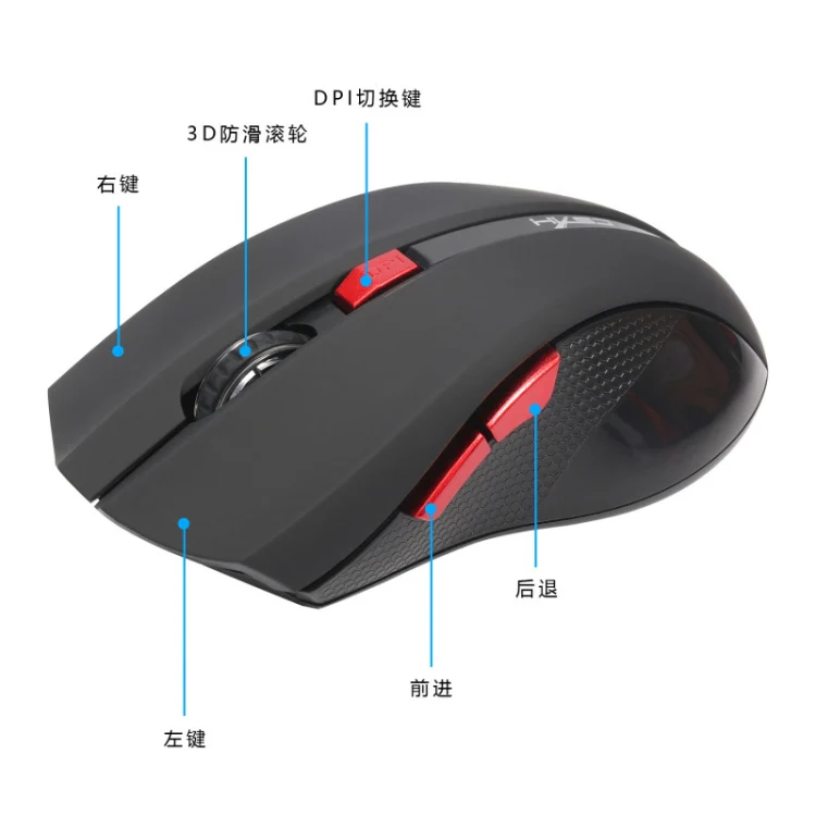 HXSJ X50 2.4G 6 Keys 1600DPI Three-speed Adjustable Wireless Mouse(Red) - Image 5
