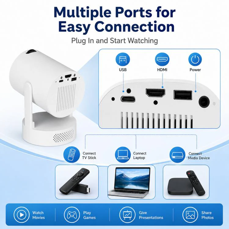 HY300 Ultra Mini Portable Short-Throw Home Projector Android 13 HD Projector AU Plug(White) - Image 9