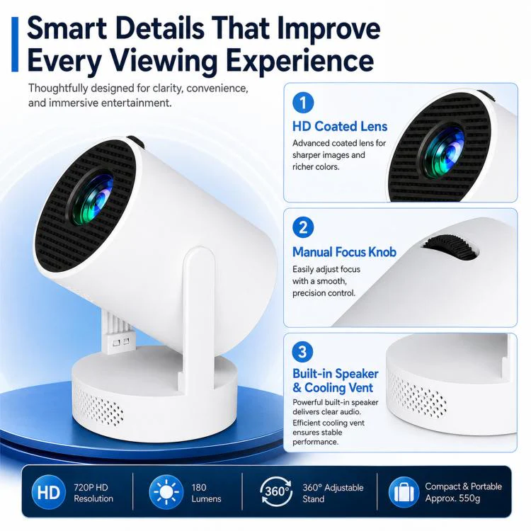 HY300 Ultra Mini Portable Short-Throw Home Projector Android 13 HD Projector EU Plug(White) - Image 8