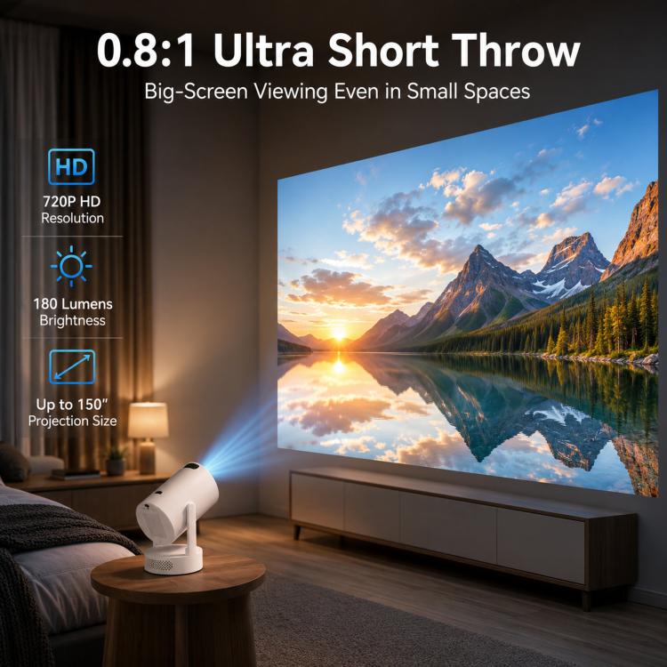 HY300 Ultra Mini Portable Short-Throw Home Projector Android 13 HD Projector US Plug(White) - Image 5