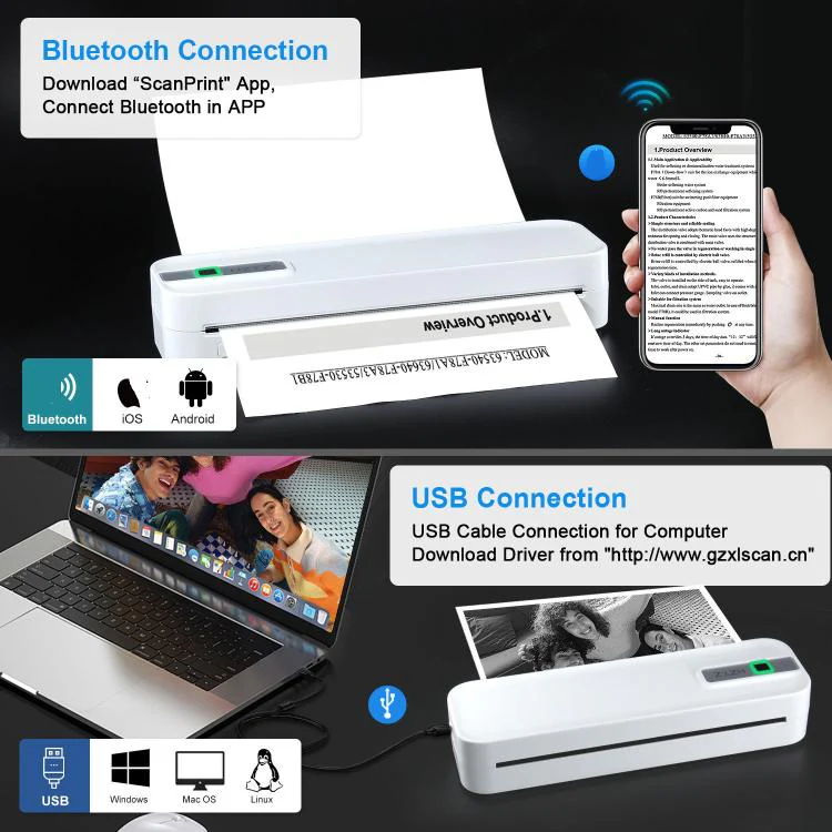 HZTZ A4RJ 200dpi Wireless Rechargeable Thermal Printer Supports 2-inch to 8.5-inch Paper for PDF, Files, Images, and Tattoo Paper White - Image 4