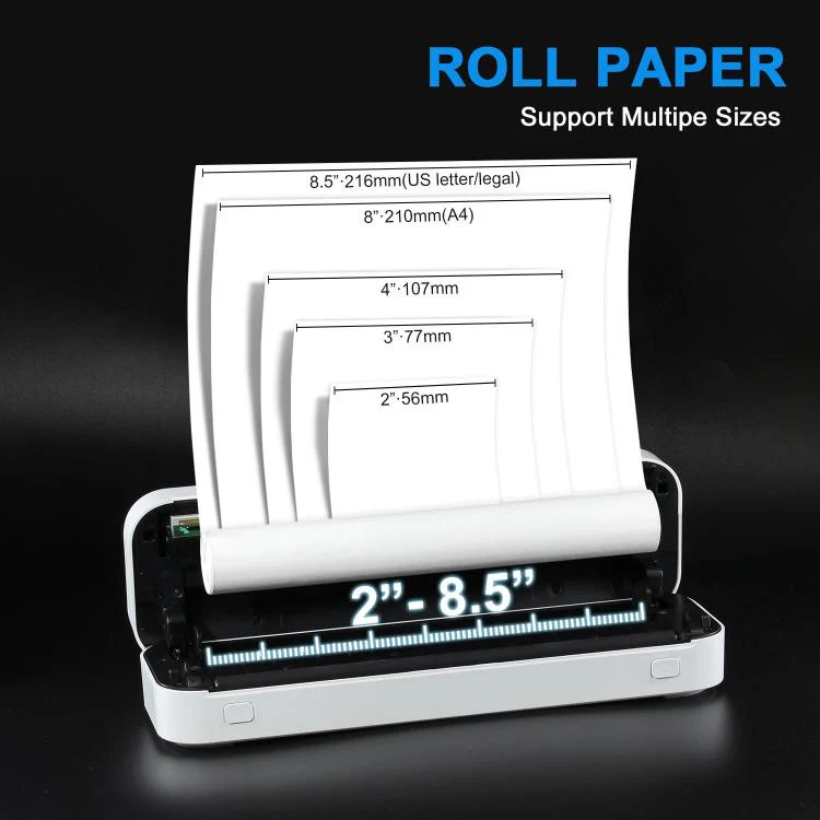 HZTZ A4RJ 200dpi Wireless Rechargeable Thermal Printer Supports 2-inch to 8.5-inch Paper for PDF, Files, Images, and Tattoo Paper White - Image 5