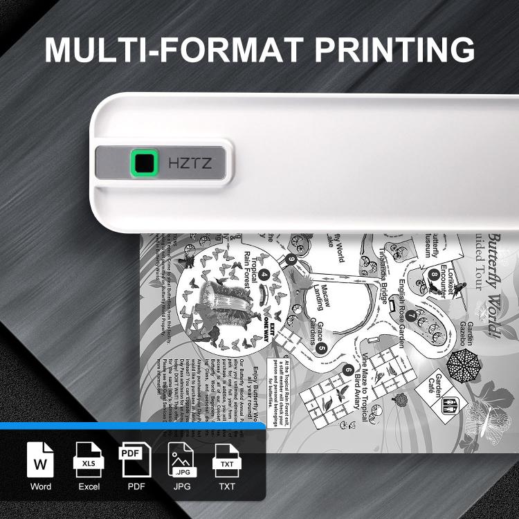 HZTZ A4RJ 200dpi Wireless Rechargeable Thermal Printer Supports 2-inch to 8.5-inch Paper for PDF, Files, Images, and Tattoo Paper White - Image 7