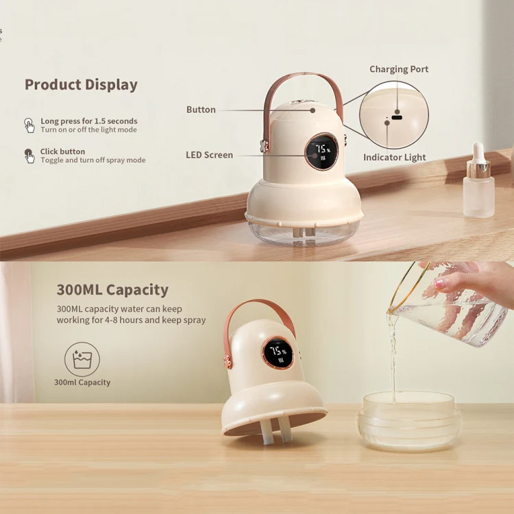 ICARER FAMILY IF-JS01 USB Charging Desktop Night Light Dual-spray Humidifier, Color: Beige (Digital) - Image 4