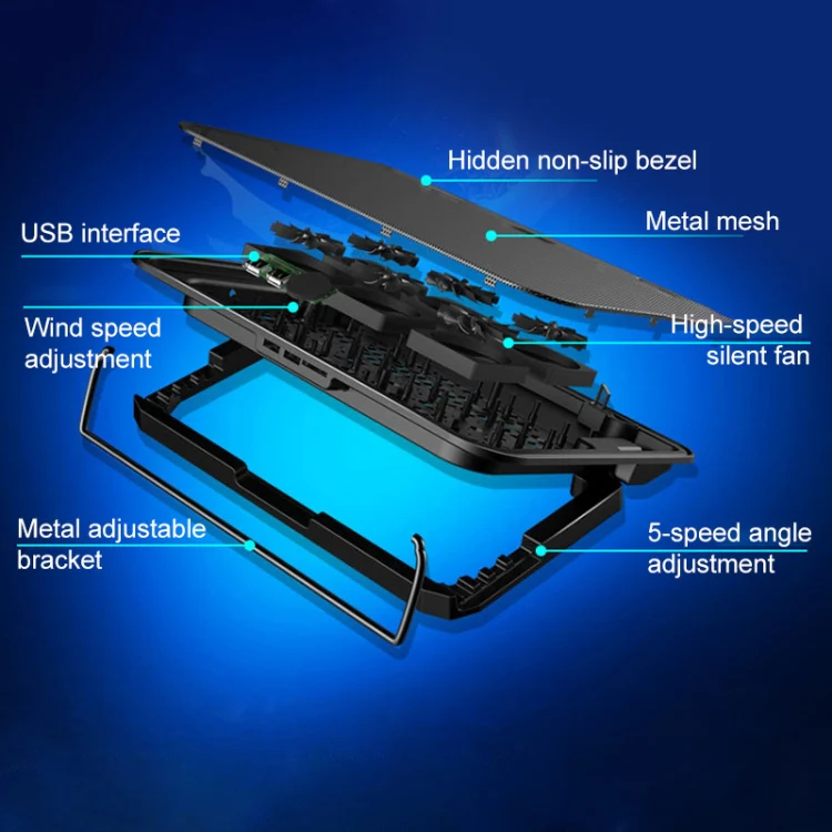 ICE COOREL Notebook Computer Base Speed Control Silent Six-fan Cooling Holder Cooling Rack, Style: Premium Edition(Charm Powder) - Image 3