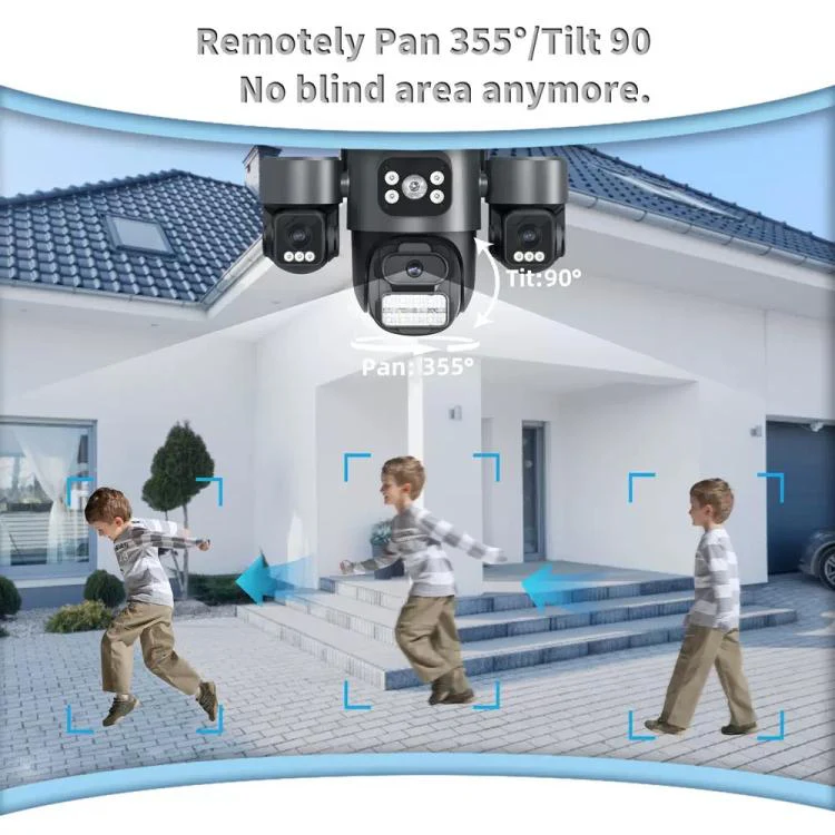 ICSee Triple-Lens 3MP Wireless WiFi Security Camera, Three-Screen Panoramic PTZ IP Camera with Full-Color Night Vision, Power Plug:EU Plug(Black) - Image 13