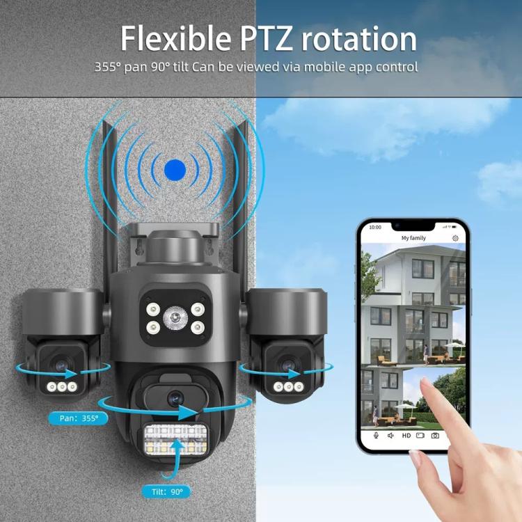 ICSee Triple-Lens 3MP Wireless WiFi Security Camera, Three-Screen Panoramic PTZ IP Camera with Full-Color Night Vision, Power Plug:US Plug(Black) - Image 12