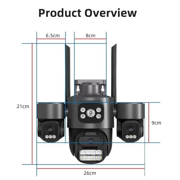 ICSee Triple-Lens 3MP Wireless WiFi Security Camera, Three-Screen Panoramic PTZ IP Camera with Full-Color Night Vision, Power Plug:US Plug(Black) - Image 2