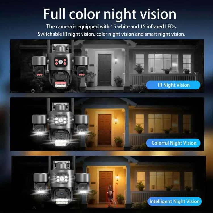 ICSee Triple-Lens 3MP Wireless WiFi Security Camera, Three-Screen Panoramic PTZ IP Camera with Full-Color Night Vision, Power Plug:US Plug(Black) - Image 6