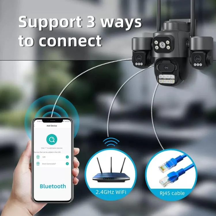 ICSee Triple-Lens 3MP Wireless WiFi Security Camera, Three-Screen Panoramic PTZ IP Camera with Full-Color Night Vision, Power Plug:US Plug(Black) - Image 8