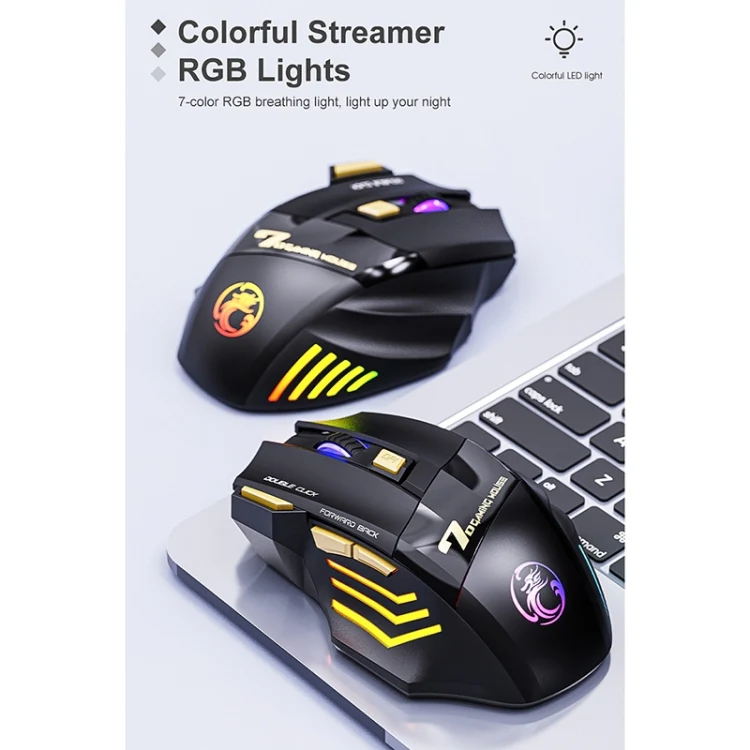 iMICE GW-X7 2.4G + Bluetooth Dual Mode 7-button Silent Rechargeable Wireless Gaming Mouse with Colorful RGB Lights(Black) - Image 5