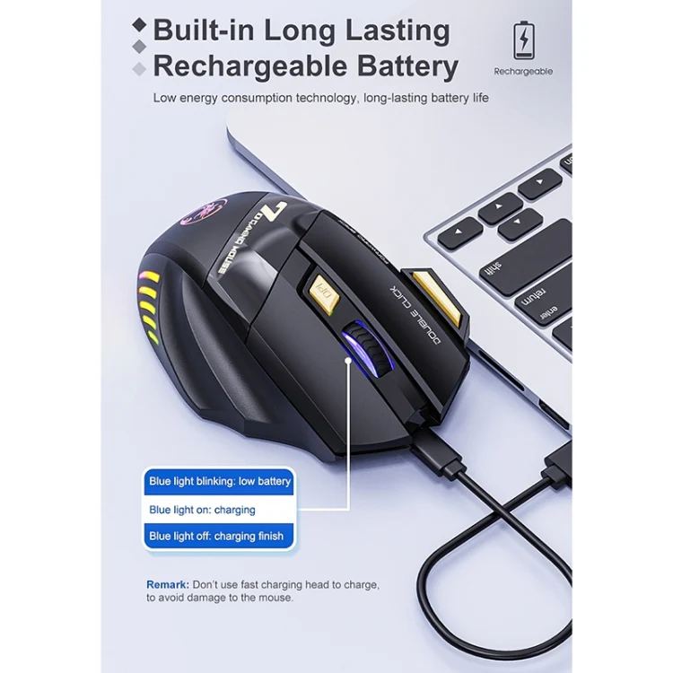 iMICE GW-X7 2.4G + Bluetooth Dual Mode 7-button Silent Rechargeable Wireless Gaming Mouse with Colorful RGB Lights(Black) - Image 6