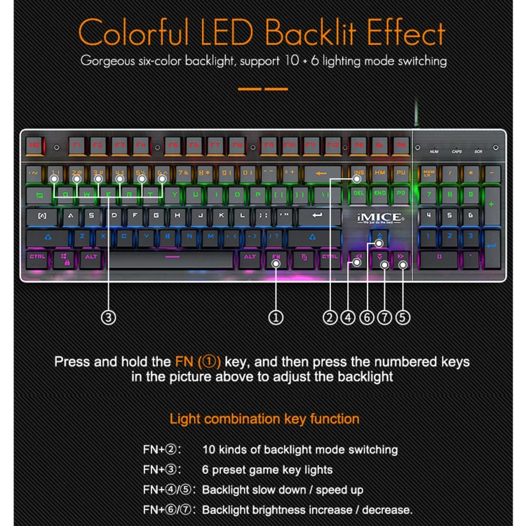 iMICE MK-X80 104 Keys Mechanical Blue-axis Backlight Wired Gaming Keyboard - Image 4
