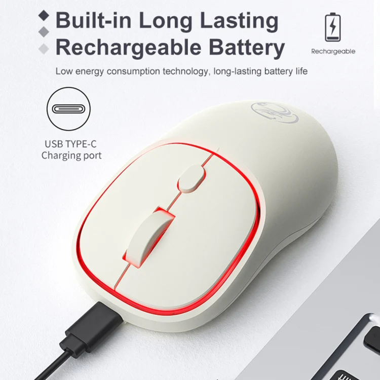 iMICE W-618 Rechargeable 4 Buttons 1600 DPI 2.4GHz Silent Wireless Mouse for Computer PC Laptop (Milk Tea) - Image 8