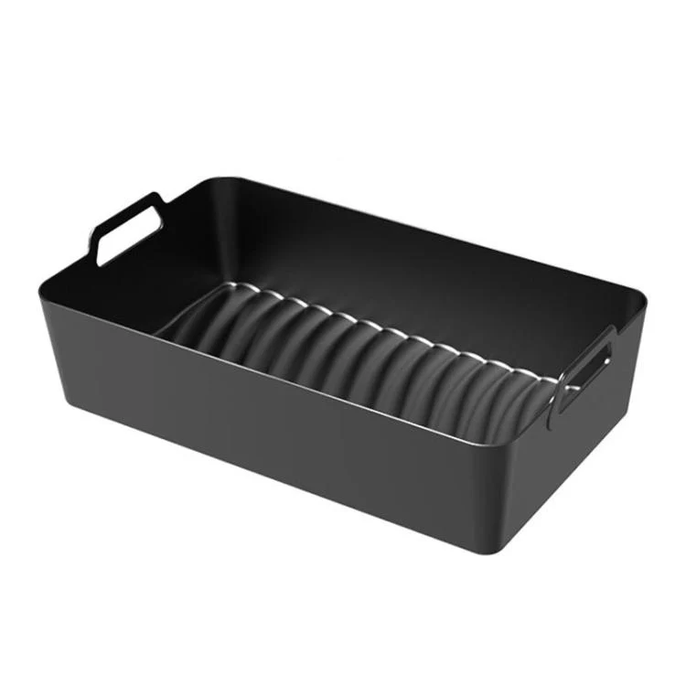 Integrated Model Silicone Air Fryer Liners for Ninja Foodi Dual AF500 / DZ071 Reusable Rectangular Baking Tray with Handles(Black)