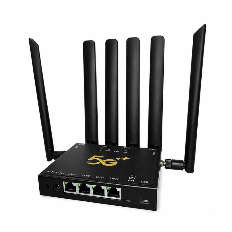 International Version 5G CPE Industrial Router Dual Mode SA / NSA Gigabit Cellular Gateway With 6 Antennas, EU Plug(Black)